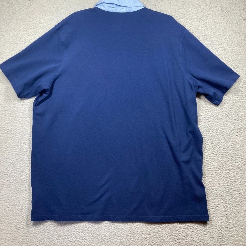 Lands End Polo Shirt Mens XXL Tall Blue Contrast Chambray Collar Preppy Golf